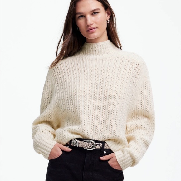 Madewell Sweaters - Madewell Pointelle-Stitch Mockneck Sweater heather ivory